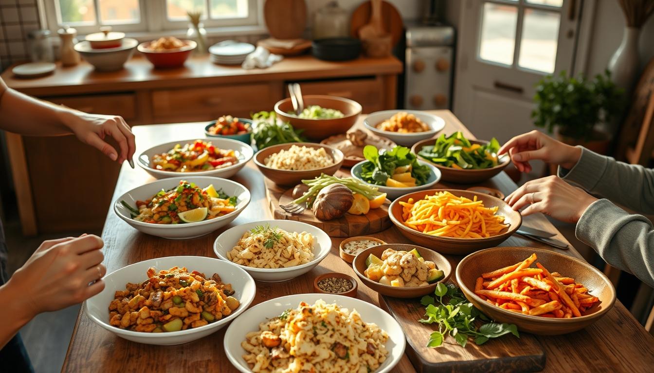 Measured baking ingredients prepared on a counter